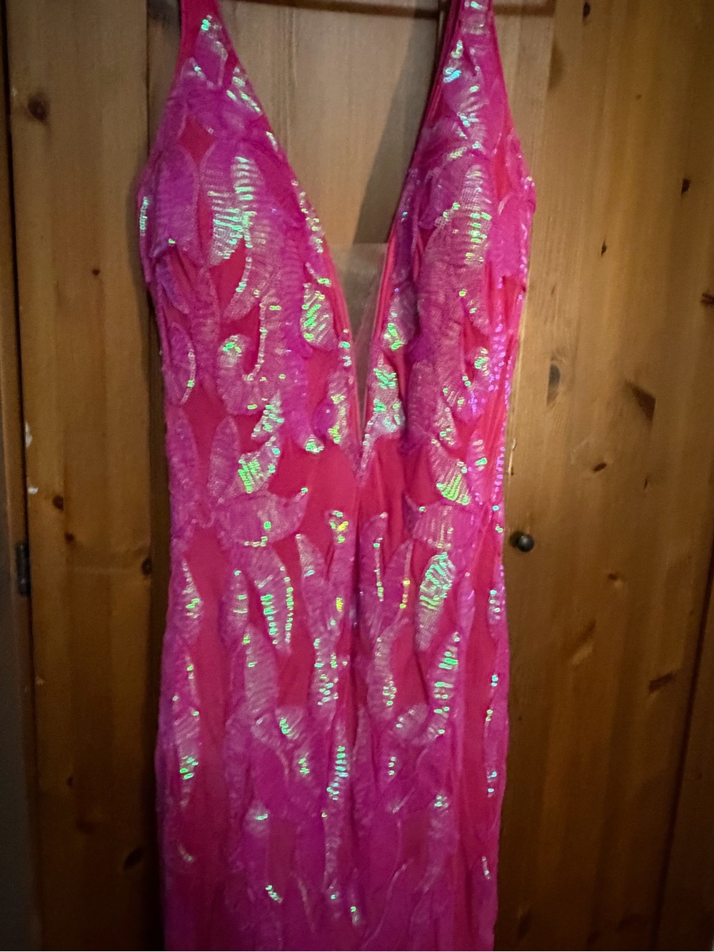 Jovani Hot Pink Sequin Maxi Dress - Picture 3 of 12